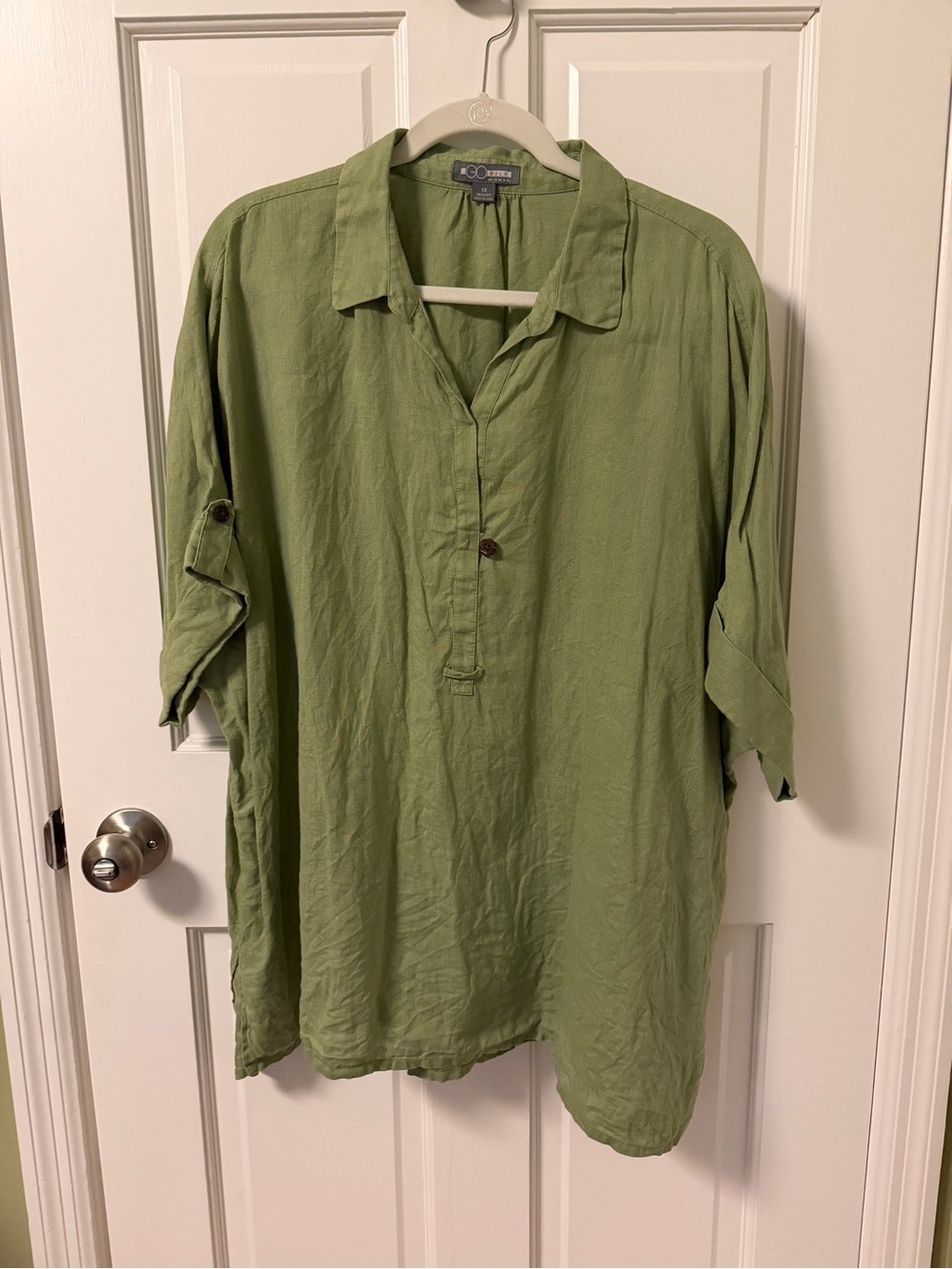 Green 100% linen lagenlook shirt/tunic
